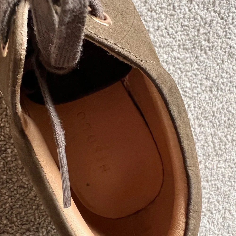 Nisolo Olive Green Suede Low-Top Sneakers with Cream Soles